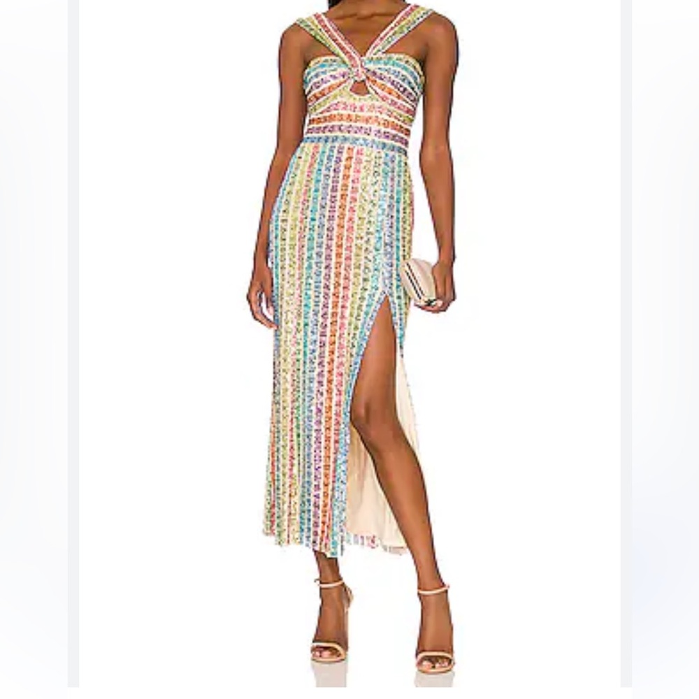 Multicolor Crochet Midi Dress with Side Slit
